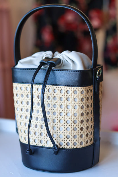 BC Leather Lined Rattan Bucket Bag