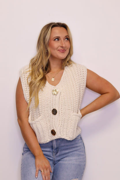 Charming Knit Vest - Beige