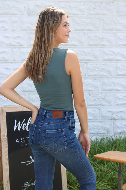 Calla Boatneck Body Suit - Forest Green