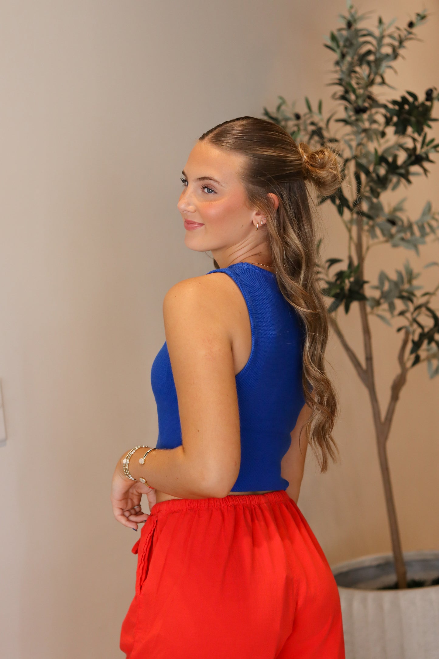 Lara Cropped Knit Top - Royal Blue