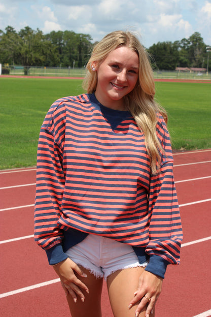 Lexi Sweater - Coral/Navy