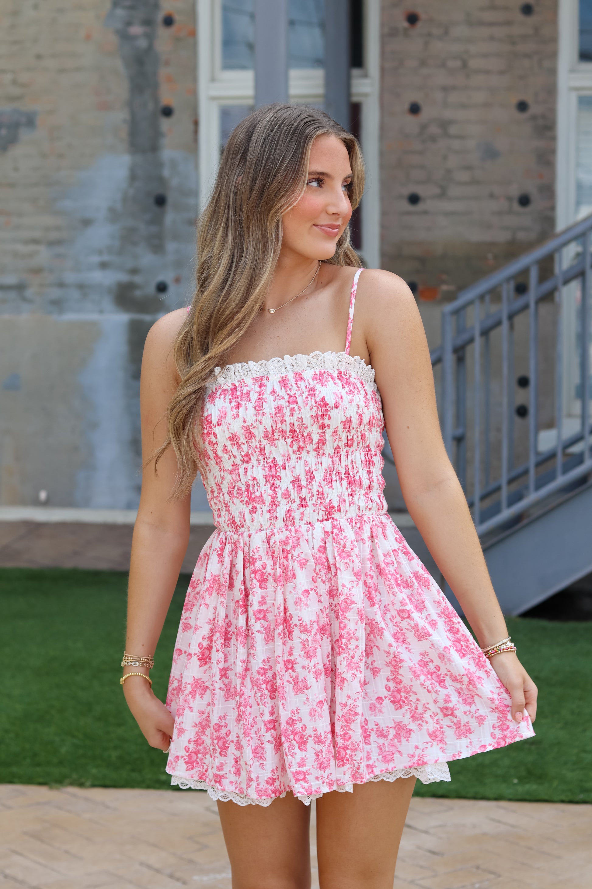 knee length dresses for ladies ASTER FLORAL MINI DRESS – White Cherry Boutique main image 0