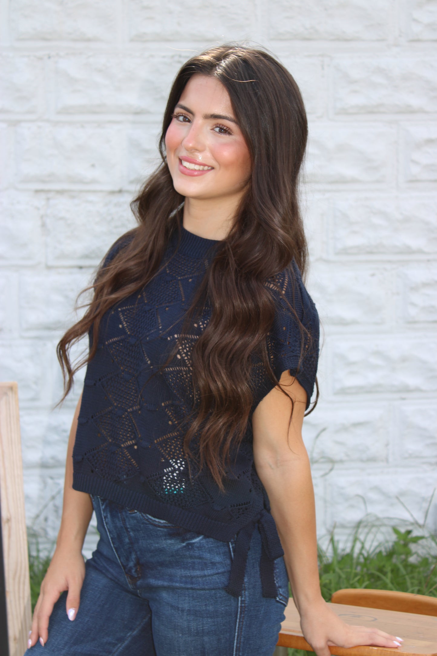 Louisa Crochet Sweater - Navy