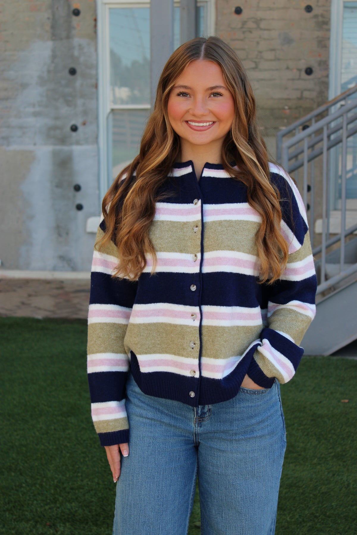 Rory Striped Cardigan - Navy