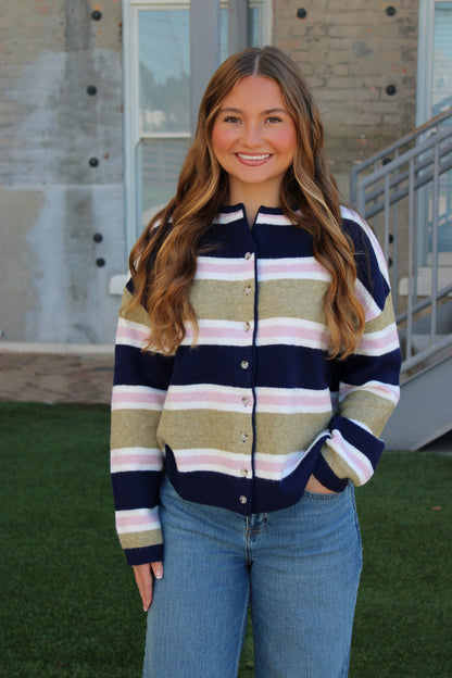 Rory Striped Cardigan - Navy