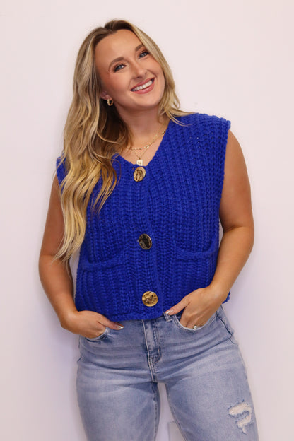 Charming Knit Vest - Royal Blue