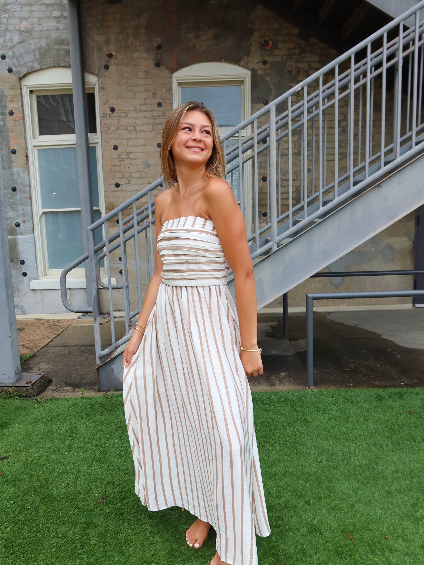 Anniston Striped Linen Midi Dress