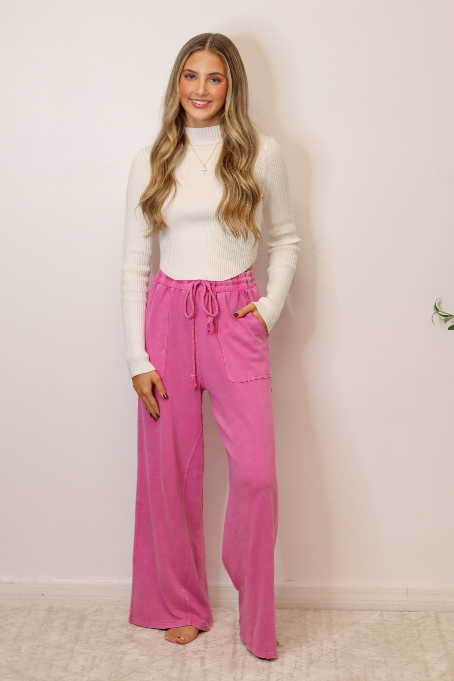 Nala Terry Knit Pants - Carnation