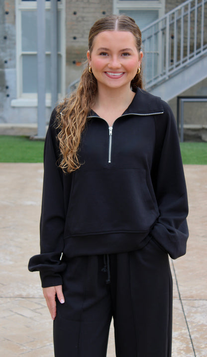 Savannah Knit Zip Top - Black