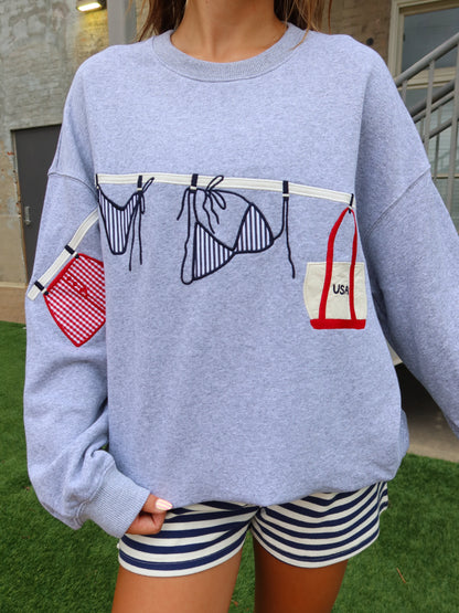 Just Beachy Crewneck - Heather Grey