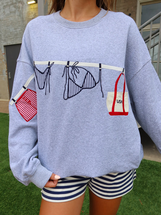 Just Beachy Crewneck - Heather Grey