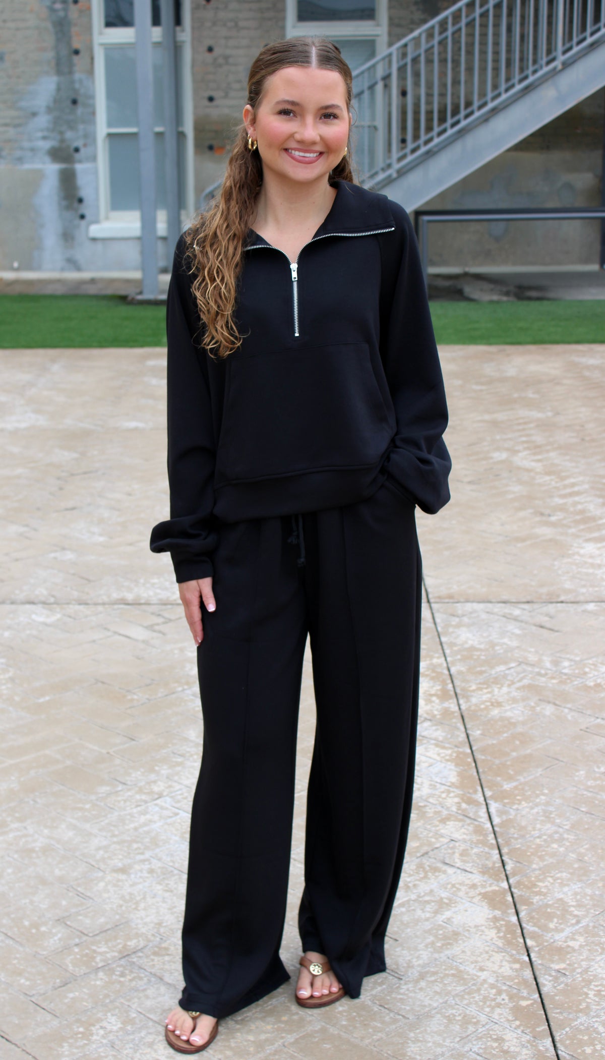 Savannah Knit Zip Top - Black