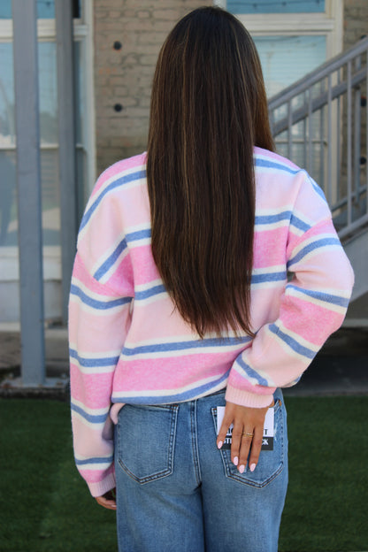 Rory Striped Cardigan - Light Pink
