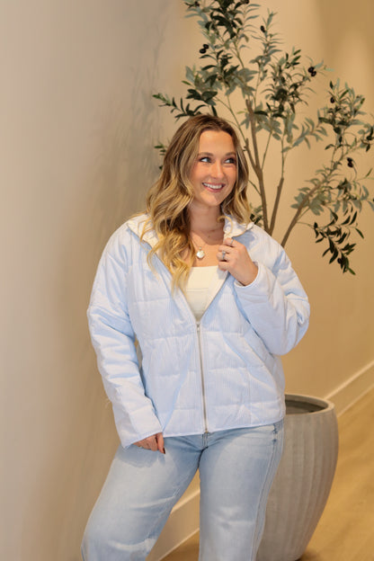 Oxford Striped Quilted Jacket - Light Blue