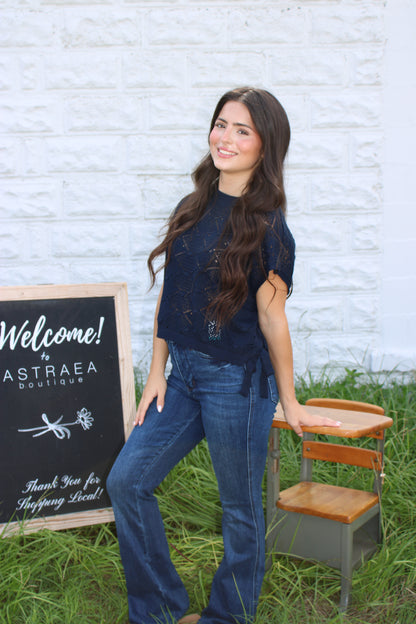 Louisa Crochet Sweater - Navy
