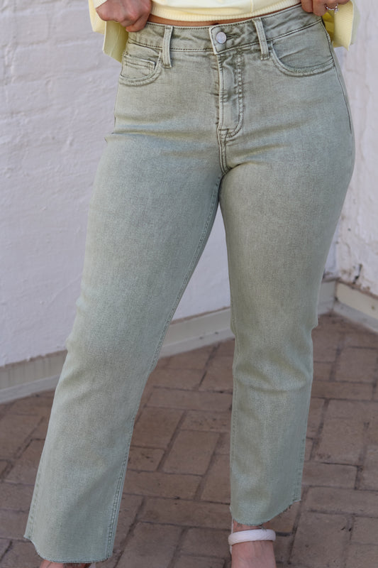 Olive High Rise Straight Jeans