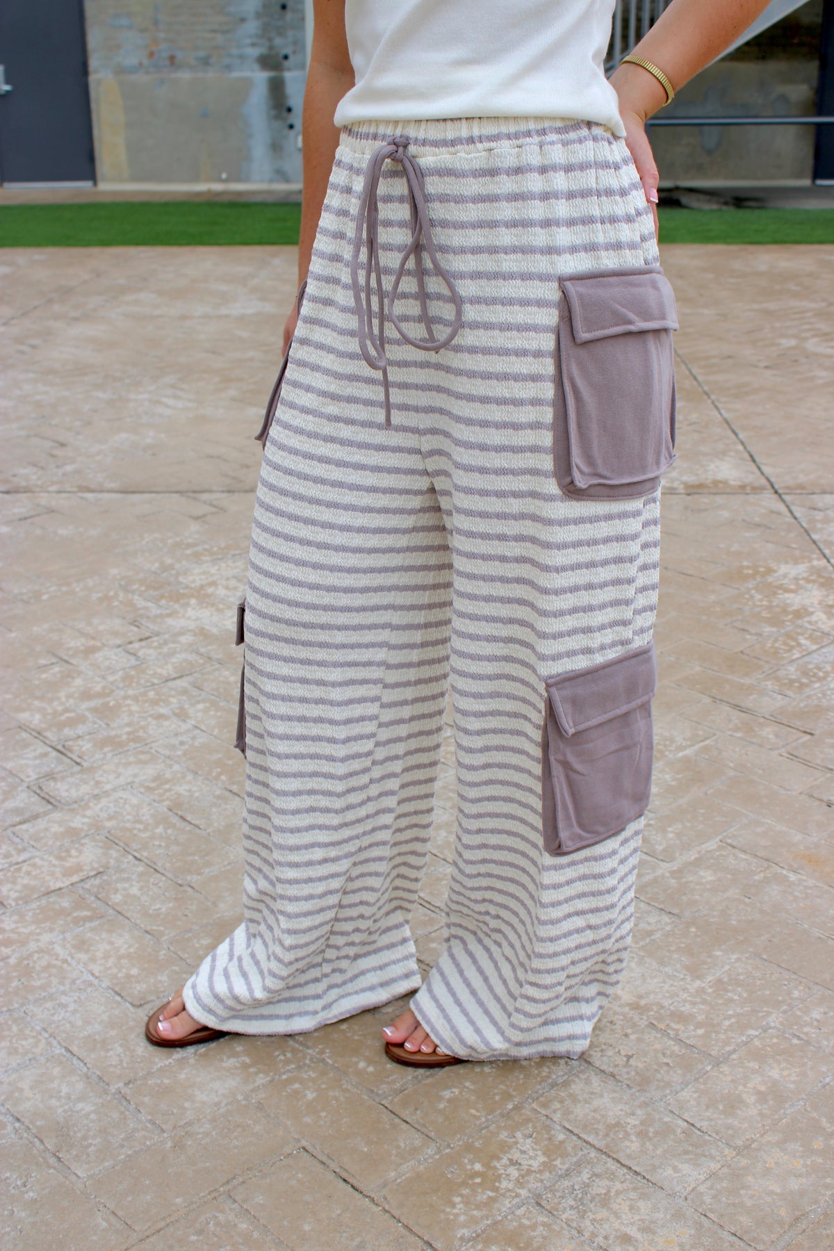 Mick Stripe Cargo Wide Leg Pants