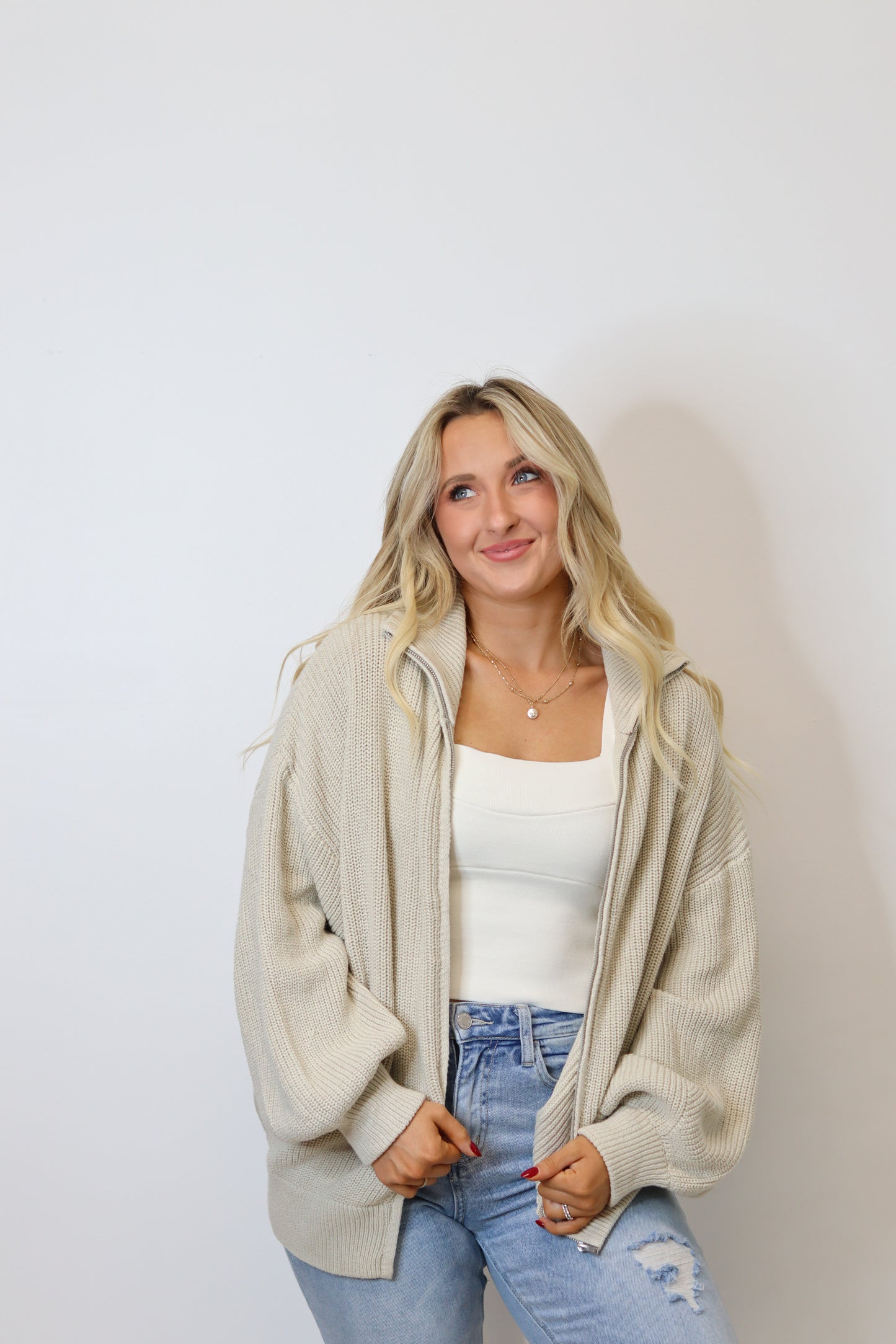 Cozy Days Zip Up - Taupe