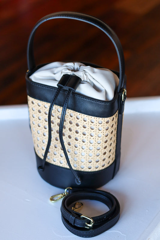 BC Leather Lined Rattan Bucket Bag