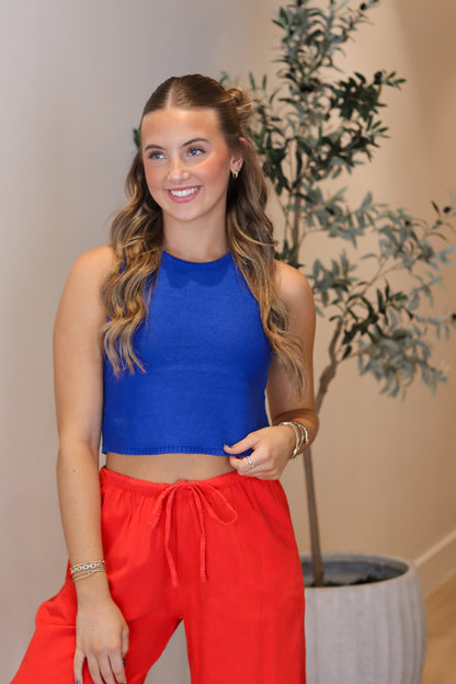 Lara Cropped Knit Top - Royal Blue