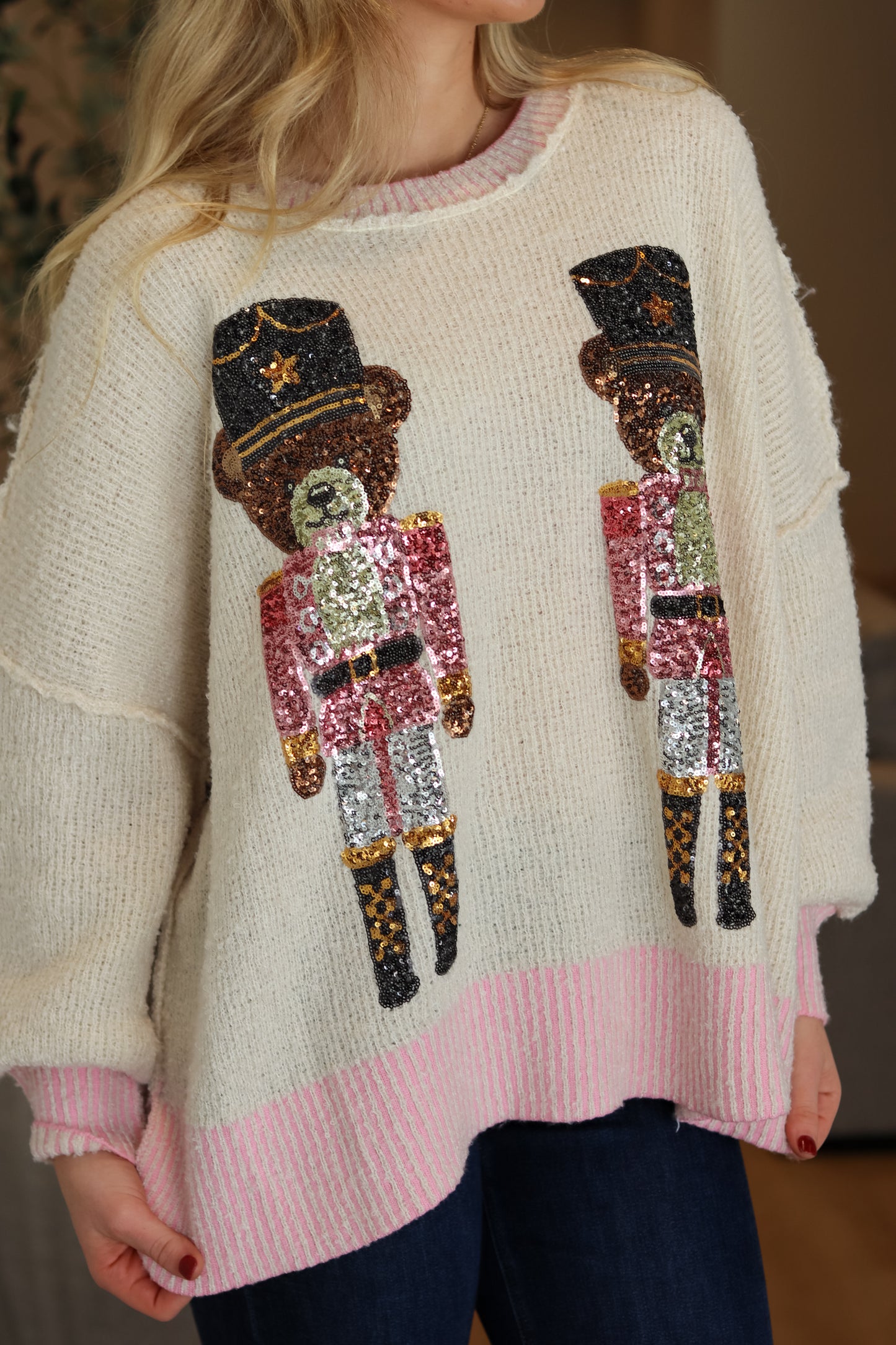 Sequin Bear Nutcracker Sweater