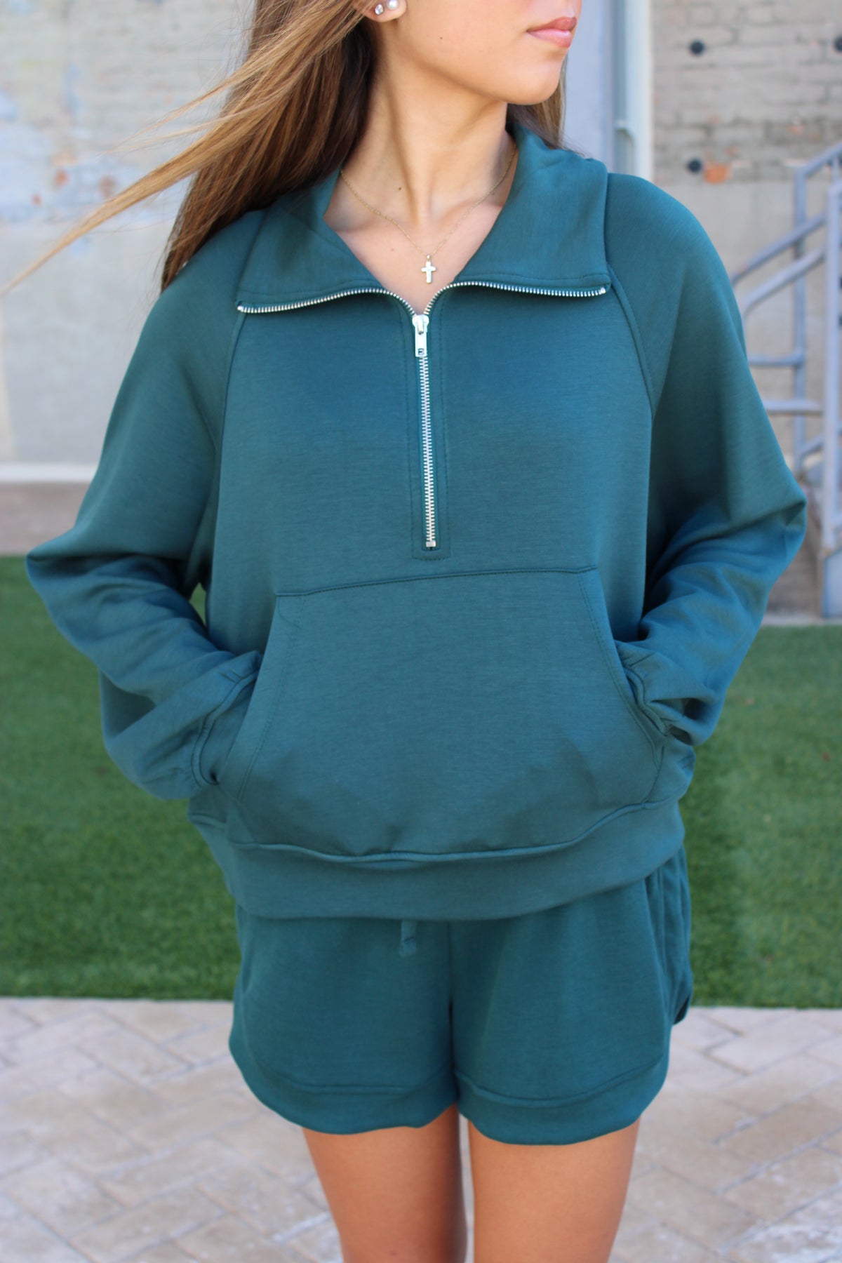 Savannah Knit Zip Top - Deep Green