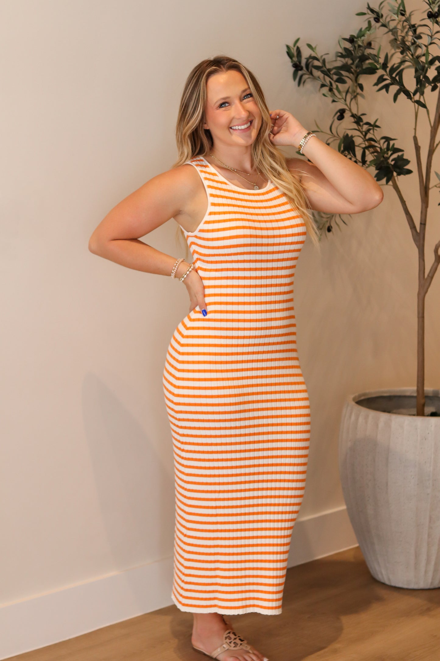 First Down Midi Dress - White & Orange
