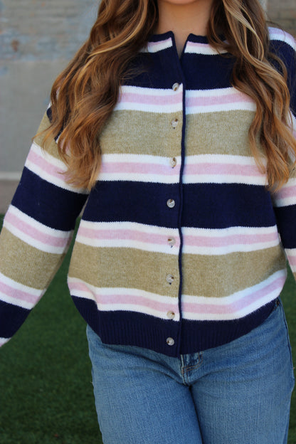 Rory Striped Cardigan - Navy
