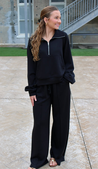 Savannah Knit Zip Top - Black