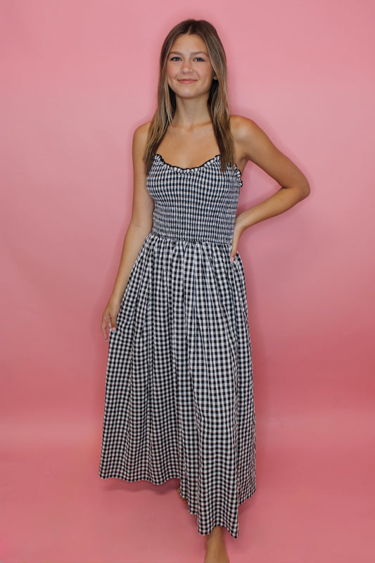 Love Song Gingham Maxi Dress - Black/White