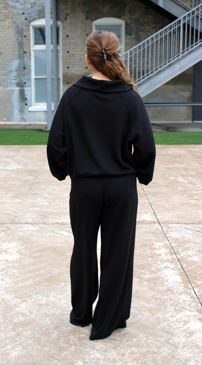 Savannah Knit Zip Top - Black