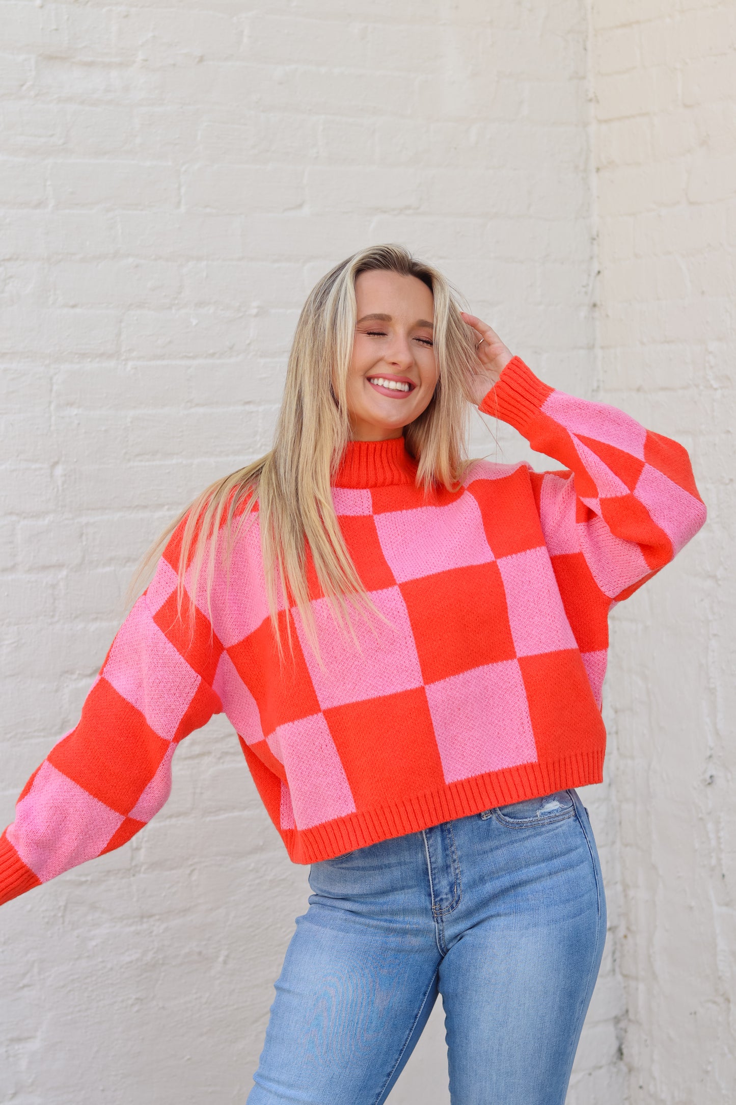 Happy Place Sweater Top - Pink & Orange