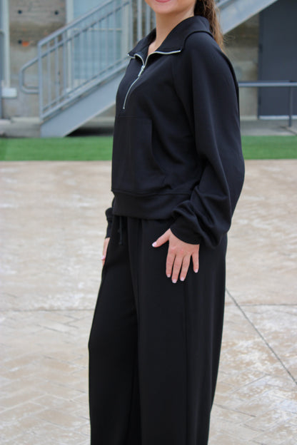 Savannah Knit Zip Top - Black