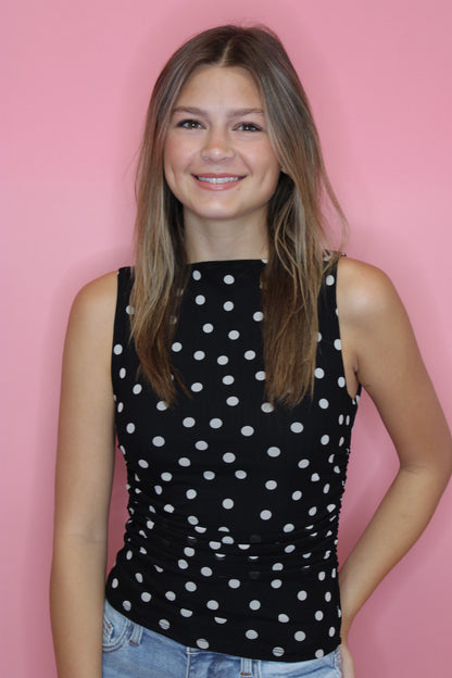 Sloane Polka Dot Mesh Top - Black