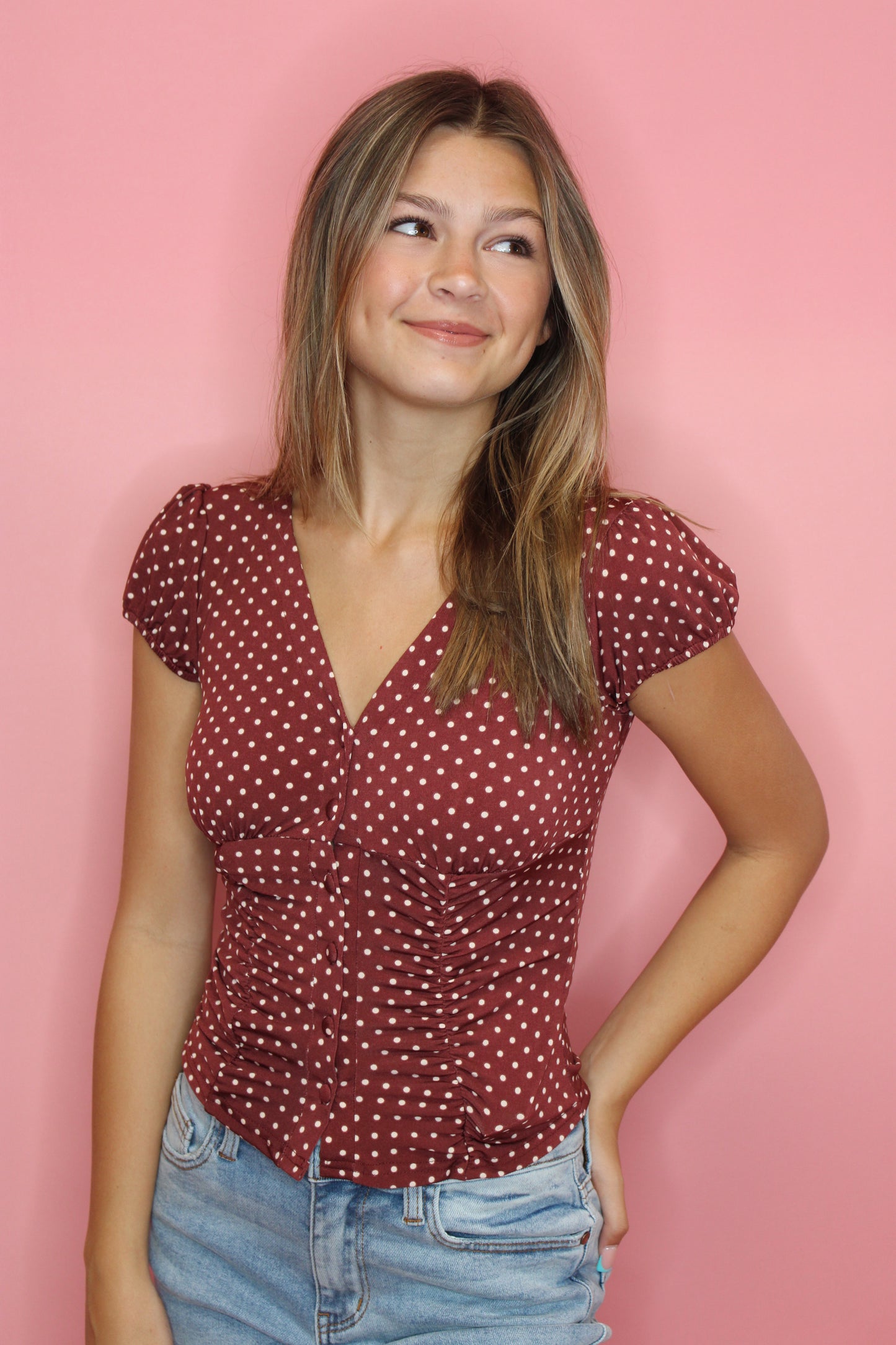 Thea Polka Dot Button Down Top